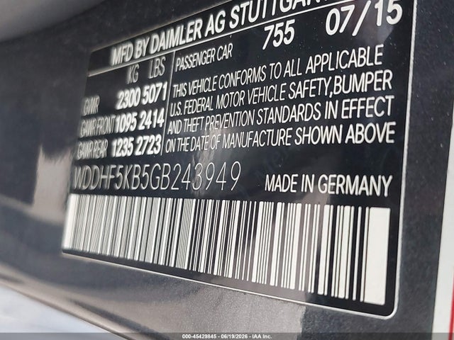 45429845 :رقم المزاد ، WDDHF5KB5GB243949 vin ، 2016 Mercedes-benz E 350 مزاد بيع