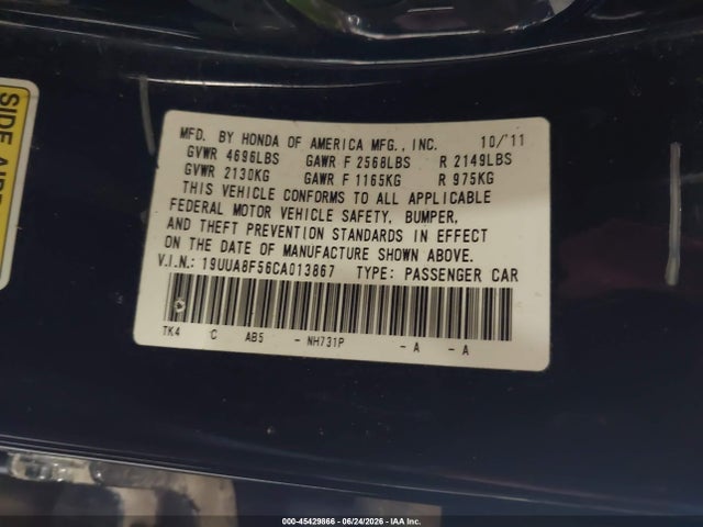 45429866 :رقم المزاد ، 19UUA8F56CA013867 vin ، 2012 Acura Tl 3.5 مزاد بيع