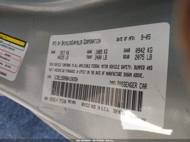 Aukcja sprzedaży 2006 Chrysler Sebring Touring, vin: 1C3EL55R96N120350, numer aukcji: 45429989