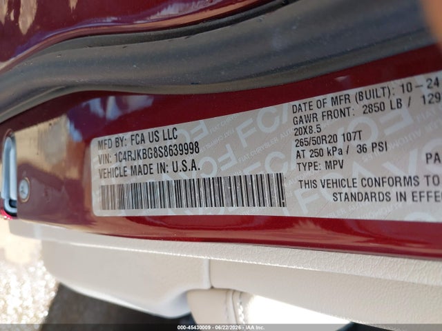 45430009 :رقم المزاد ، 1C4RJKBG8S8639998 vin ، 2025 Jeep Grand Cherokee L Limited 4x4 مزاد بيع