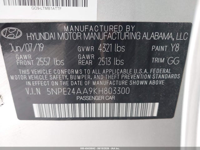 5NPE24AA9KH803300 Hyundai SONATA ECO