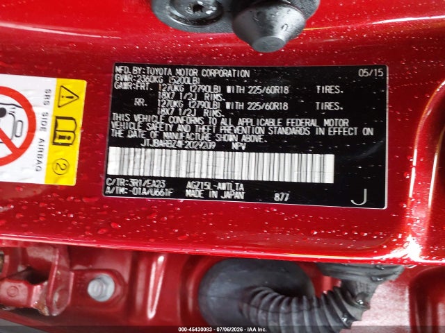 45430083 :رقم المزاد ، JTJBARBZ4F2029209 vin ، 2015 Lexus Nx 200t مزاد بيع