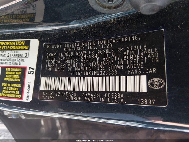 4T1G11BK4MU023338 Toyota Camry Se Awd