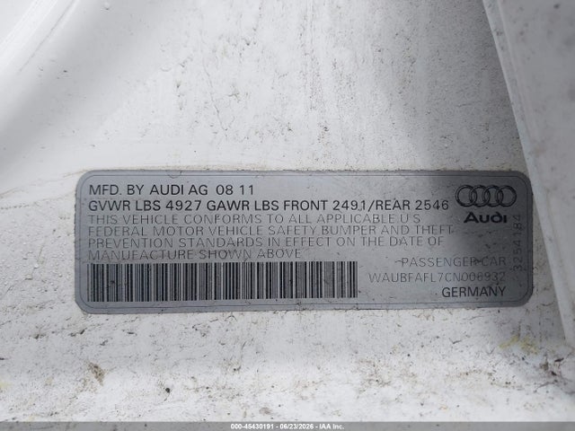 Продаж на аукціоні авто 2012 Audi A4 2.0t Premium, vin: WAUBFAFL7CN006932, номер лоту: 45430191