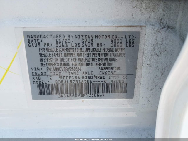Aukcja sprzedaży 2024 Nissan Sentra Sr Xtronic Cvt, vin: 3N1AB8DV3RY250664, numer aukcji: 45430223