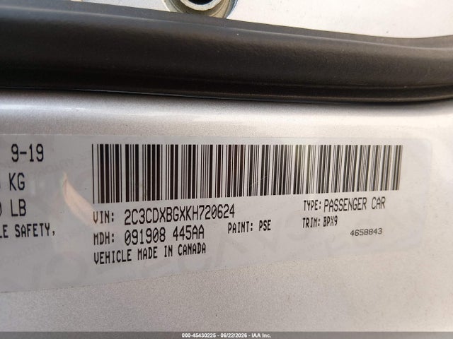 Продажа на аукционе авто 2019 Dodge Charger Sxt Rwd, vin: 2C3CDXBGXKH720624, номер лота: 45430225