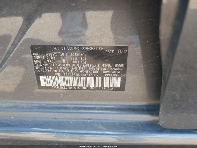 Продаж на аукціоні авто 2018 Subaru Impreza 2.0i Premium, vin: 4S3GTAB61J3717682, номер лоту: 45430227