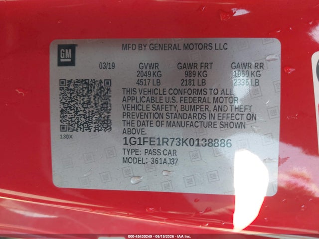 1G1FE1R73K0138886 Chevrolet Camaro 1ss