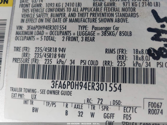 Ford FUSION SE 2014 3FA6P0H94ER301554 Image 9