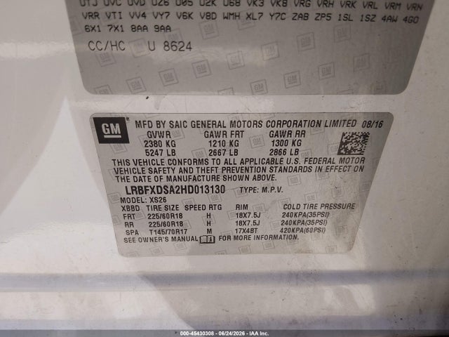Aukcja sprzedaży 2017 Buick Envision Essence, vin: LRBFXDSA2HD013130, numer aukcji: 45430308