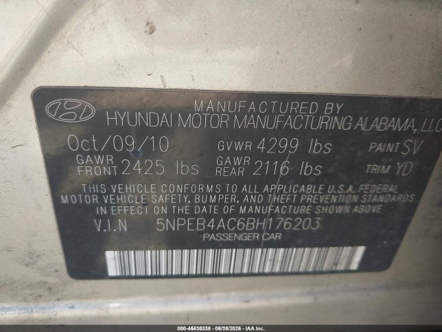 Продажа на аукционе авто 2011 Hyundai Sonata Gls, vin: 5NPEB4AC6BH176203, номер лота: 45430338