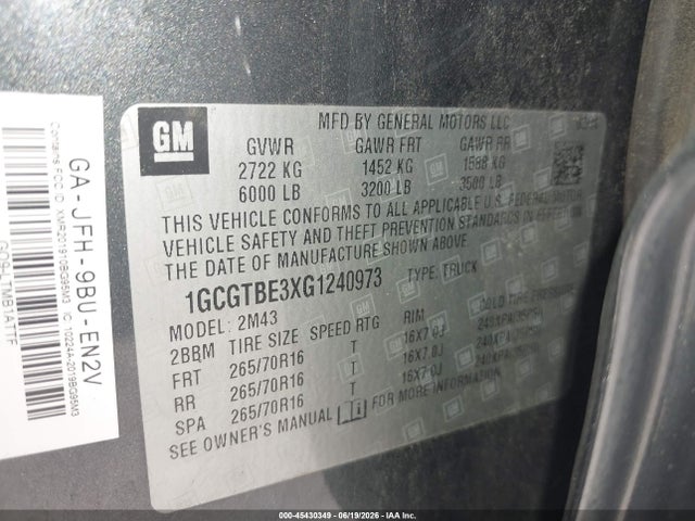 1GCGTBE3XG1240973 Chevrolet Colorado 4wd Wt