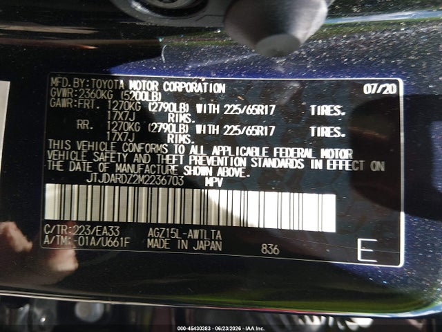 Aukcja sprzedaży 2021 Lexus Nx 300, vin: JTJDARDZ2M2236703, numer aukcji: 45430383