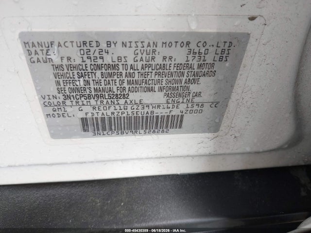 Aukcja sprzedaży 2024 Nissan Kicks S Xtronic Cvt, vin: 3N1CP5BV9RL528282, numer aukcji: 45430389