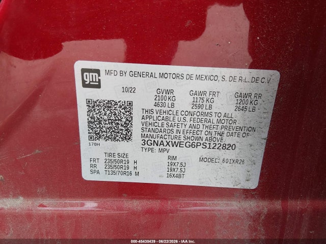 Продаж на аукціоні авто 2023 Chevrolet Equinox Awd Rs, vin: 3GNAXWEG6PS122820, номер лоту: 45430439