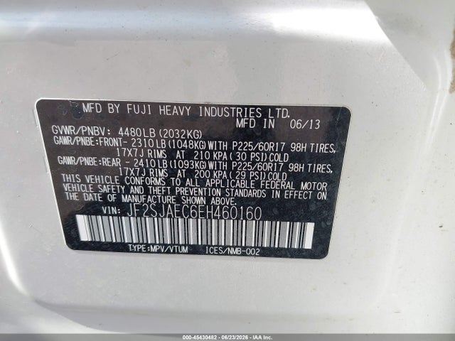 Продажа на аукционе авто 2014 Subaru Forester 2.5i Premium, vin: JF2SJAEC6EH460160, номер лота: 45430482