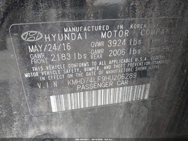 Hyundai ELANTRA SE 2017 KMHD74LF9HU206289 Image 9