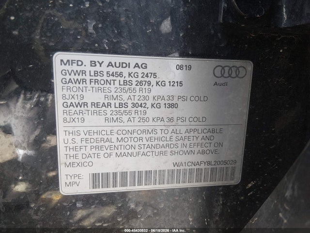 Продаж на аукціоні авто 2020 Audi Q5 Prestige 45 Tfsi Quattro S Tronic, vin: WA1CNAFY8L2005029, номер лоту: 45430532