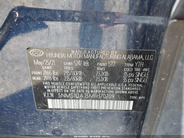 5NMS1DAJ5MH370709 Hyundai Santa Fe Se