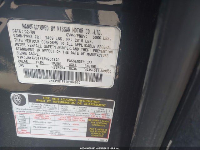 Продажа на аукционе авто 2006 Infiniti M35x, vin: JNKAY01F66M264940, номер лота: 45430593