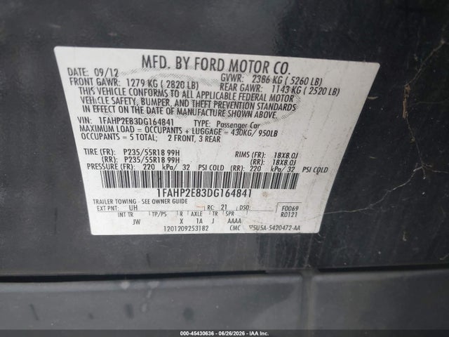 Aukcja sprzedaży 2013 Ford Taurus Sel, vin: 1FAHP2E83DG164841, numer aukcji: 45430636