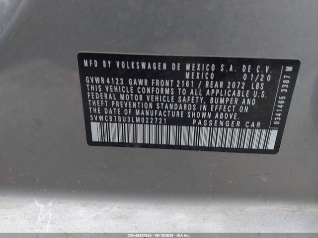 2020 Volkswagen Jetta 1.4t R-line/1.4t S/1.4t Se მანქანა იყიდება აუქციონზე, vin: 3VWCB7BU3LM022721, აუქციონის ნომერი: 45430654