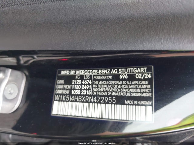 Продажа на аукционе авто 2024 Mercedes-benz Cla 250 Coupe 4matic, vin: W1K5J4HBXRN472955, номер лота: 45430708