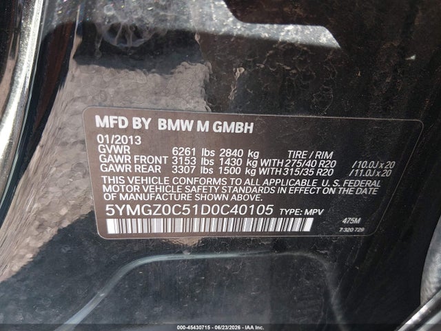 Aukcja sprzedaży 2013 Bmw X6 M, vin: 5YMGZ0C51D0C40105, numer aukcji: 45430715