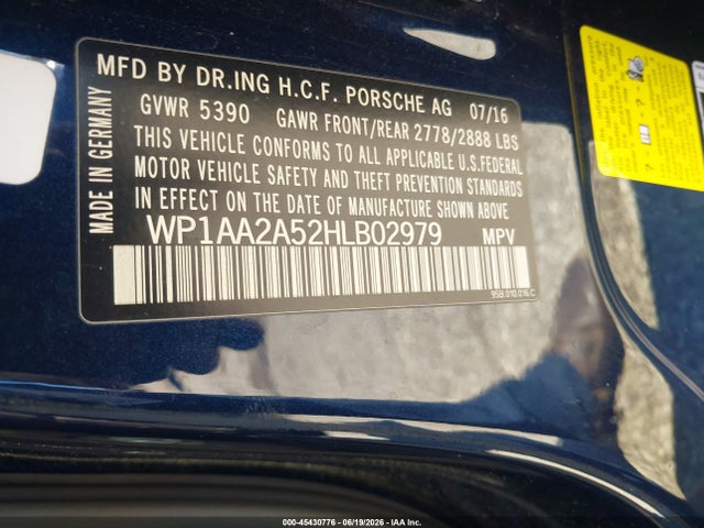 45430776 :رقم المزاد ، WP1AA2A52HLB02979 vin ، 2017 Porsche Macan مزاد بيع