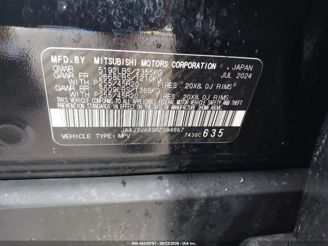 Продаж на аукціоні авто 2024 Mitsubishi Outlander Se 2.5 2wd/se Black Edition S-awc/se Black Edition W/pano Roof S-awc, vin: JA4J3VA89RZ084867, номер лоту: 45430797