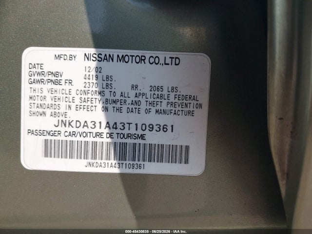 Продажа на аукционе авто 2003 Infiniti I35 Luxury, vin: JNKDA31A43T109361, номер лота: 45430835