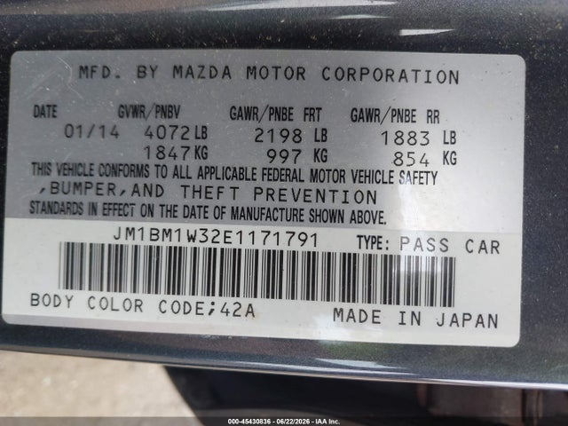Продажа на аукционе авто 2014 Mazda Mazda3 S Grand Touring, vin: JM1BM1W32E1171791, номер лота: 45430836