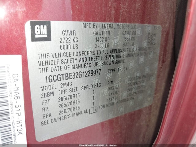 Aukcja sprzedaży 2016 Chevrolet Colorado Wt, vin: 1GCGTBE32G1239977, numer aukcji: 45430859