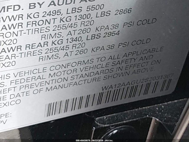 2025 Audi All-new Q5 Premium Plus Tfsi Quattro S Tronic მანქანა იყიდება აუქციონზე, vin: WA12AAGU2S2031367, აუქციონის ნომერი: 45430879