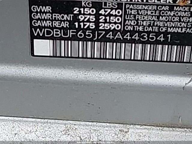 45430881 :رقم المزاد ، WDBUF65J74A443541 vin ، 2004 Mercedes-benz E 320 مزاد بيع