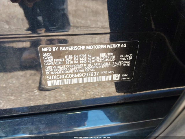 Продаж на аукціоні авто 2021 Bmw X5 Xdrive40i, vin: 5UXCR6C06M9G97937, номер лоту: 45430924