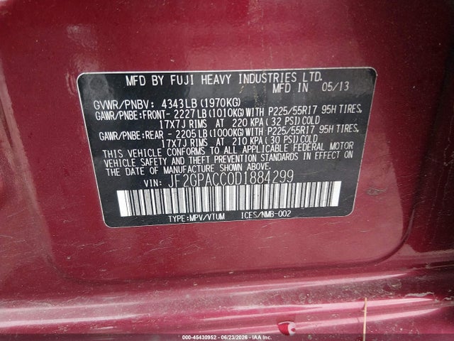 Продаж на аукціоні авто 2013 Subaru Xv Crosstrek 2.0i Premium, vin: JF2GPACC0D1884299, номер лоту: 45430952