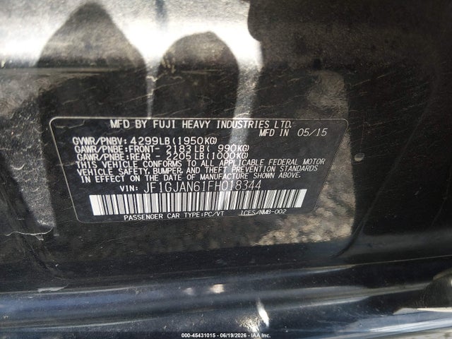 Продаж на аукціоні авто 2015 Subaru Impreza 2.0i Limited, vin: JF1GJAN61FH018344, номер лоту: 45431015