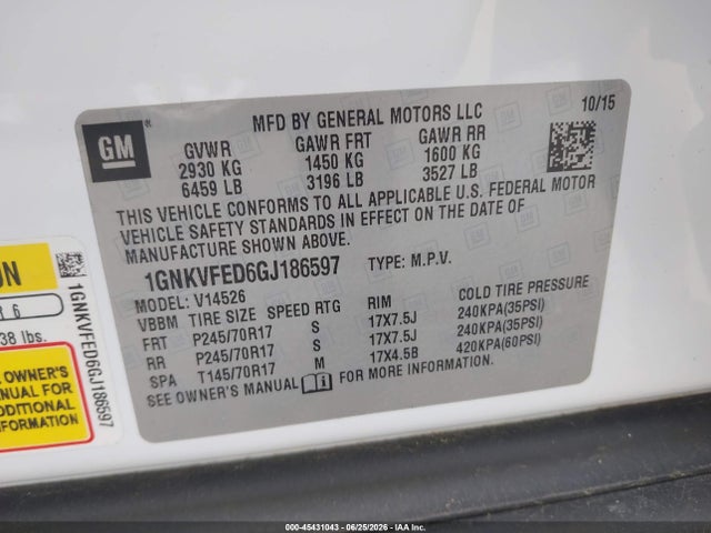 Chevrolet Traverse Ls 2016 1GNKVFED6GJ186597 Image 9