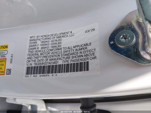 45431049 :رقم المزاد ، 19UDE4H33TA014001 vin ، 2026 Acura Integra A-spec مزاد بيع