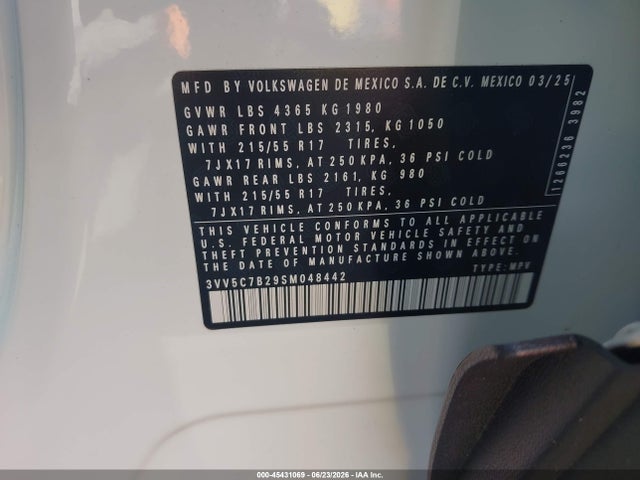 Продажа на аукционе авто 2025 Volkswagen Taos 1.5t S, vin: 3VV5C7B29SM048442, номер лота: 45431069