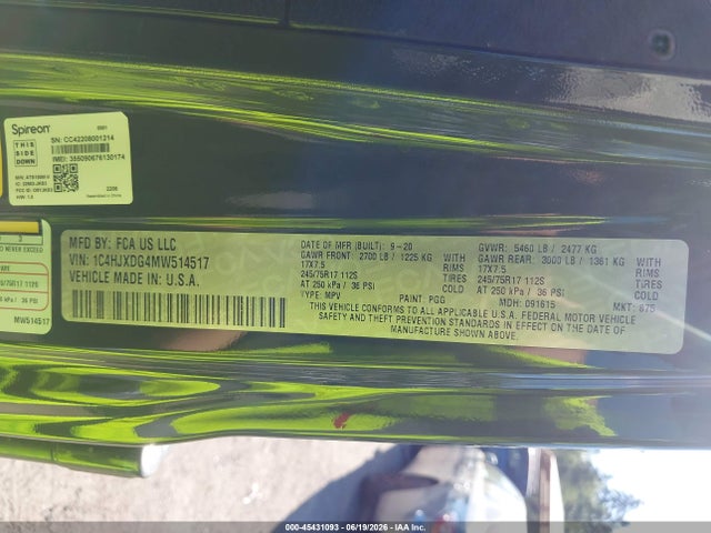 1C4HJXDG4MW514517 Jeep Wrangler Unlimited Sport 4x4