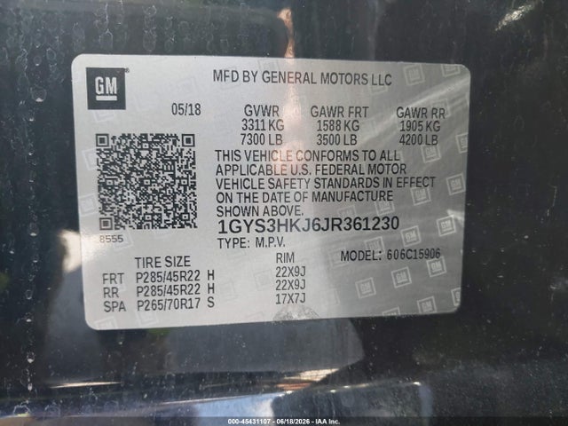 1GYS3HKJ6JR361230 Cadillac Escalade Esv Luxury