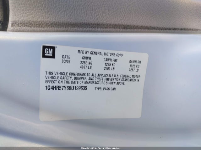 Aukcja sprzedaży 2006 Buick Lucerne Cxl, vin: 1G4HR57Y66U199635, numer aukcji: 45431129