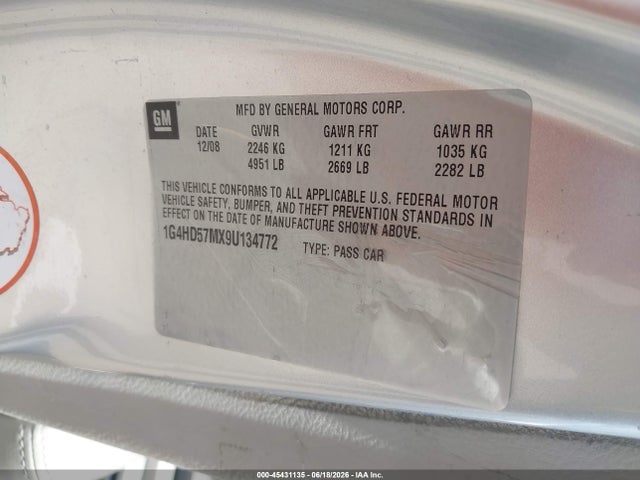 Продаж на аукціоні авто 2009 Buick Lucerne Cxl, vin: 1G4HD57MX9U134772, номер лоту: 45431135