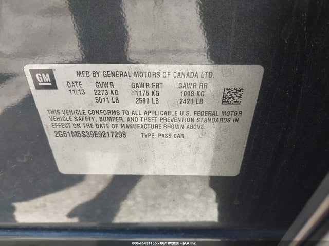 2014 Cadillac Xts Luxury მანქანა იყიდება აუქციონზე, vin: 2G61M5S39E9217298, აუქციონის ნომერი: 45431155