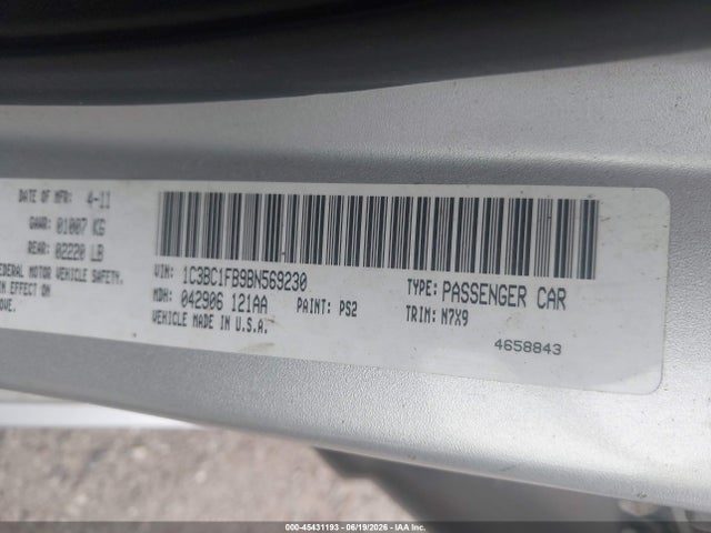 45431193 :رقم المزاد ، 1C3BC1FB9BN569230 vin ، 2011 Chrysler 200 Touring مزاد بيع