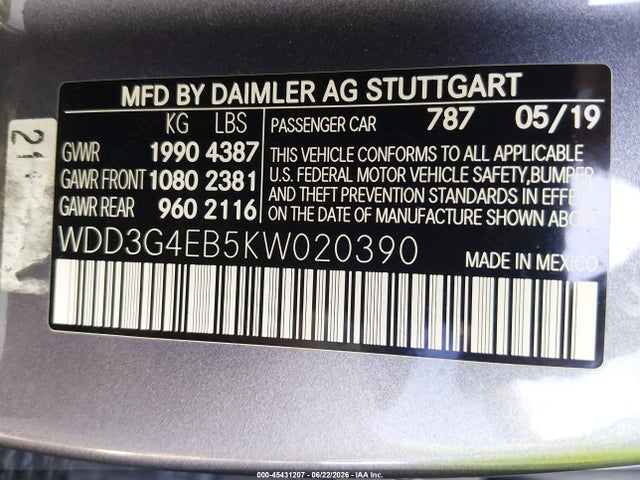 Продаж на аукціоні авто 2019 Mercedes-benz A 220, vin: WDD3G4EB5KW020390, номер лоту: 45431207