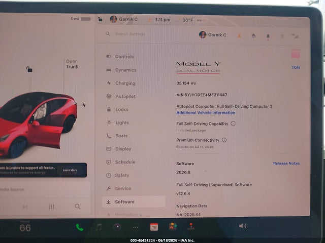 2021 Tesla Model Y Performance Dual Motor All-wheel Drive მანქანა იყიდება აუქციონზე, vin: 5YJYGDEF4MF211647, აუქციონის ნომერი: 45431234