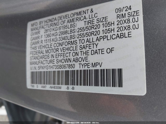 Honda Pilot Touring 2025 5FNYG1H73SB067850 Image 9